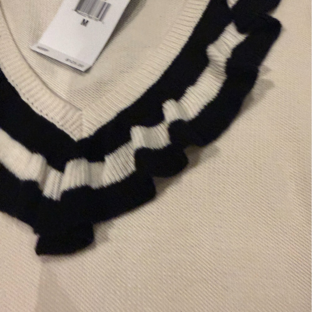 Lauren Ralph Lauren Knit Sweater Cream Navy Cotton Size M Preppy Coastal NWT - Picture 5 of 9